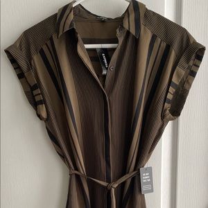 Knee length Black and Tan dress with tie